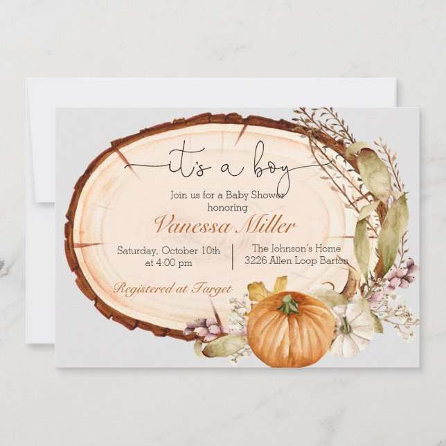 Pumpkin Fall Boy Baby Shower Invitation (Front)