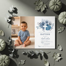Pumpkin Fall Boy Baptism Dusty Blue Photo