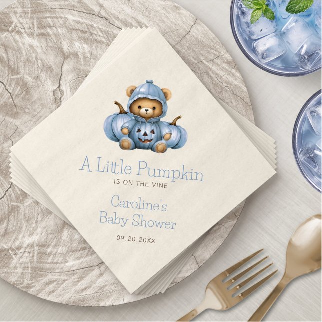 Pumpkin Fall Boy Shower Birthday Napkin (Creator Uploaded)
