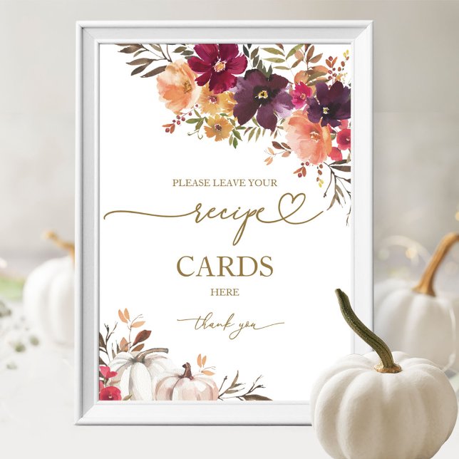 Pumpkin Fall Bridal Shower Recipe Card Sign (Creator Uploaded)