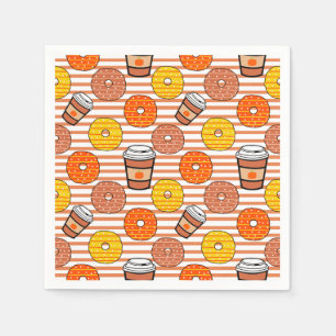Pumpkin Fall Doughnuts & Coffee Orange Stripes Napkin