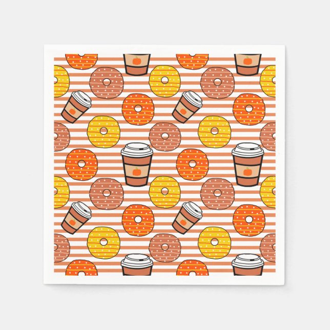 Pumpkin Fall Doughnuts & Coffee Orange Stripes Napkin (Front)