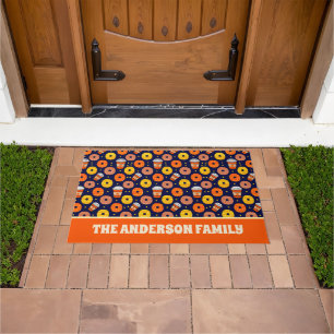 Pumpkin Fall Doughnuts & Coffee Thanksgiving Blue Doormat