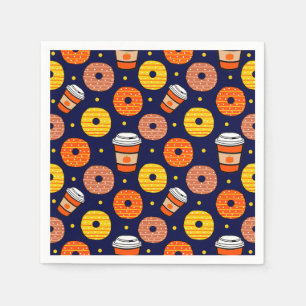 Pumpkin Fall Doughnuts & Coffee Thanksgiving Blue Napkin