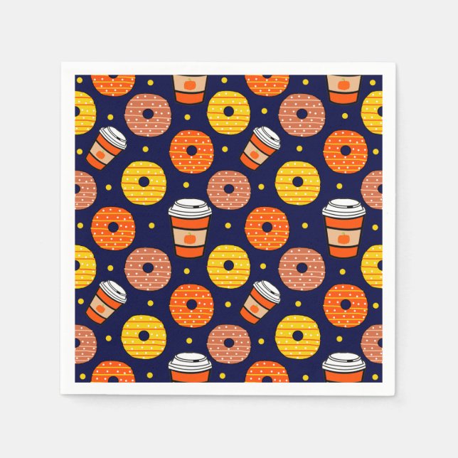 Pumpkin Fall Doughnuts & Coffee Thanksgiving Blue Napkin (Front)