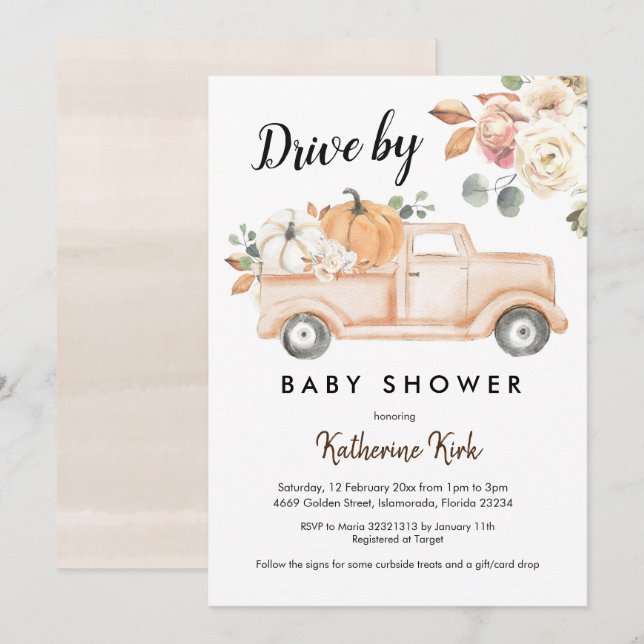 Pumpkin Fall Drive by Baby Shower Invitation (Front/Back)