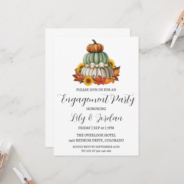 pumpkin fall engagement party invitations (Front/Back In Situ)