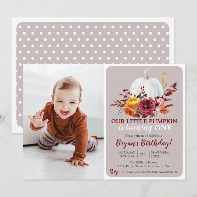 Pumpkin Fall First Birthday invitation photography (Front/Back)