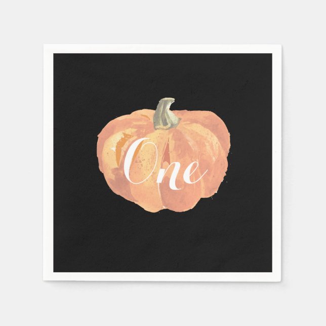 Pumpkin Fall First Birthday Party Orange and Black Napkin (Front)