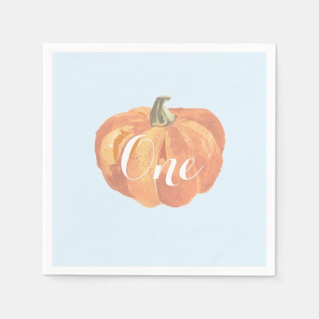 Pumpkin Fall First Birthday Party Orange and Blue Napkin (Front)