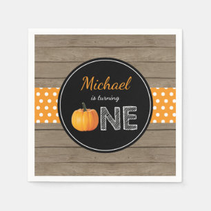 Pumpkin Fall First Birthday Party Orange Rustic Napkin