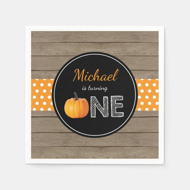 Pumpkin Fall First Birthday Party Orange Rustic Napkin (Front)