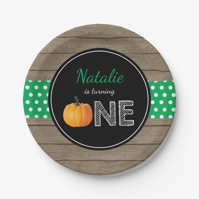 Pumpkin Fall First Birthday Party Paper Plates (Front)