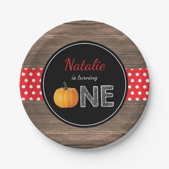 Pumpkin Fall First Birthday Party Paper Plates (Front)
