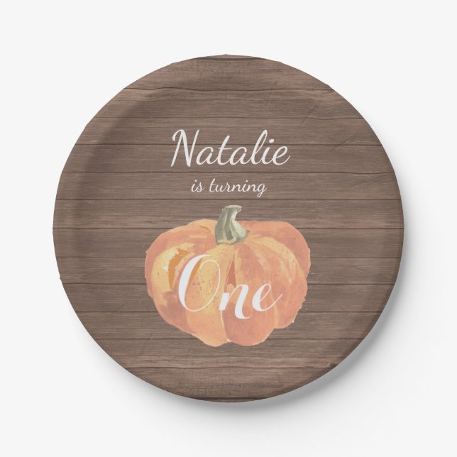 Pumpkin Fall First Birthday Party Paper Plates (Front)