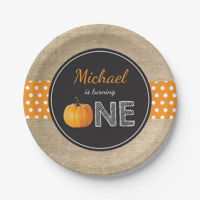 Pumpkin Fall First Birthday Party Paper Plates (Front)