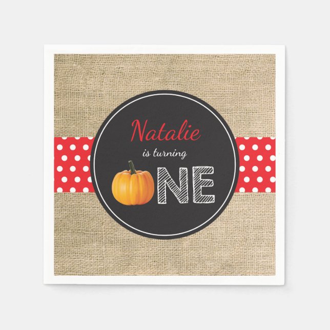 Pumpkin Fall First Birthday Party Paper Red Napkin (Front)