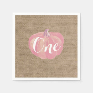 Pumpkin Fall First Birthday Party Pink Burlap Napkin