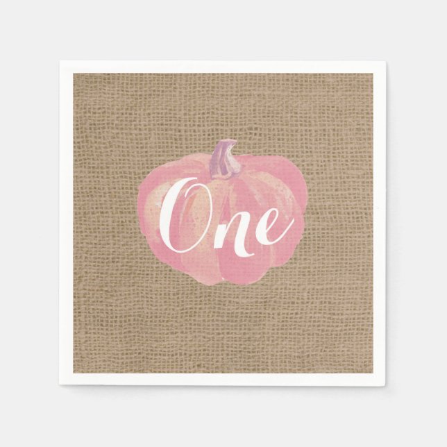 Pumpkin Fall First Birthday Party Pink Burlap Napkin (Front)