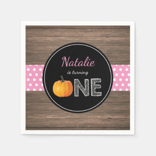 Pumpkin Fall First Birthday Party Pink Napkin