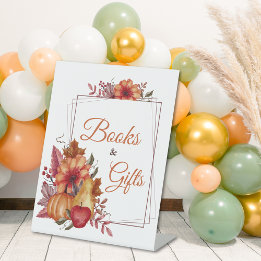 Pumpkin Fall Floral Baby Shower Books & Gifts Pedestal Sign