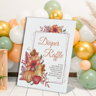 Pumpkin Fall Floral Baby Shower Diaper Raffle Pedestal Sign