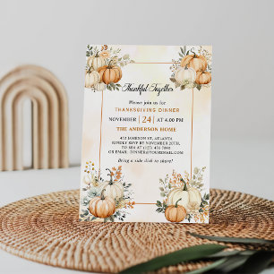 Pumpkin Fall Floral Thanksgiving Dinner Invitation