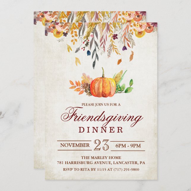 Pumpkin Fall Friendsgiving Dinner Invitation (Front/Back)