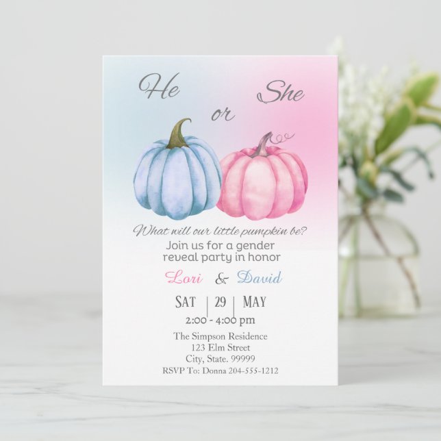 Pumpkin Fall Gender Reveal  Invitation (Standing Front)
