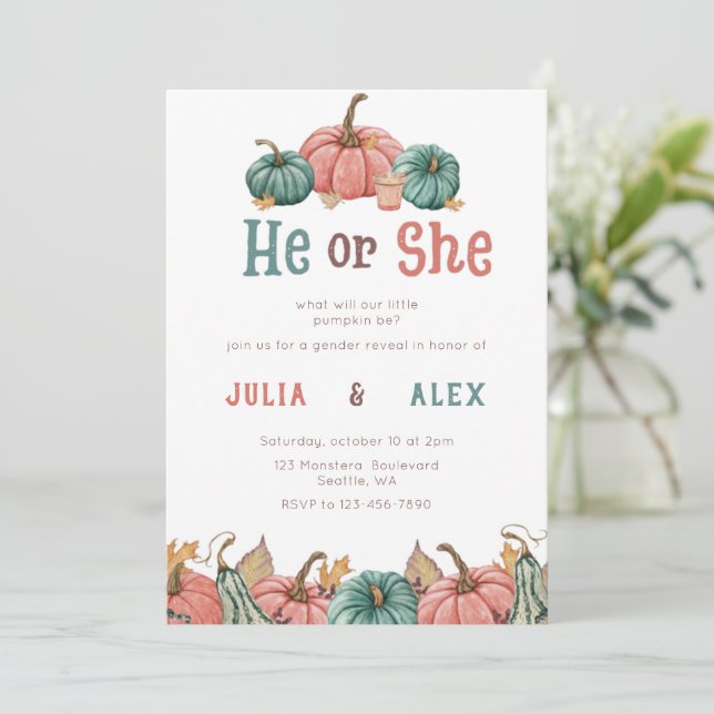 Pumpkin Fall Gender Reveal Party Invitation (Standing Front)