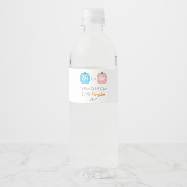 Pumpkin Fall Gender Reveal Water Bottle Label (Front)