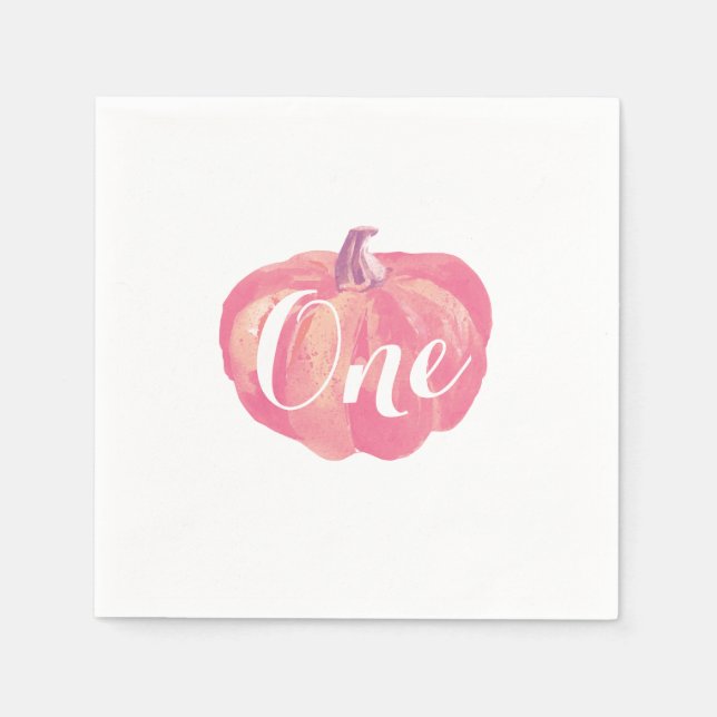 Pumpkin Fall Girl First Birthday Party Pink Napkin (Front)