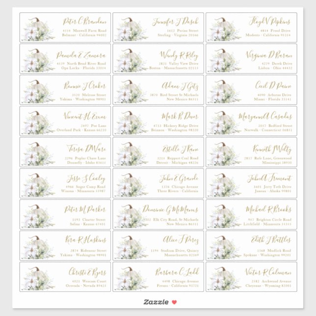Pumpkin Fall Guest Names Address Sticker (Sheet)
