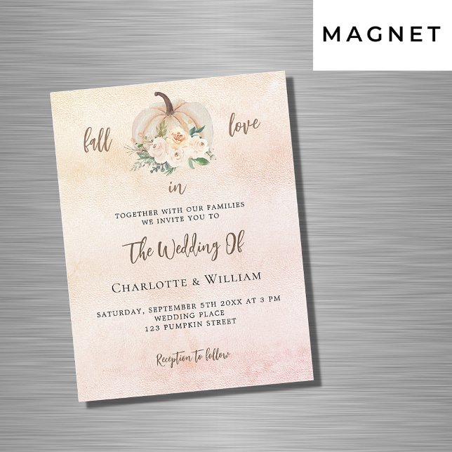 Pumpkin fall in love cream blush luxury wedding magnetic invitation (Creator Uploaded)