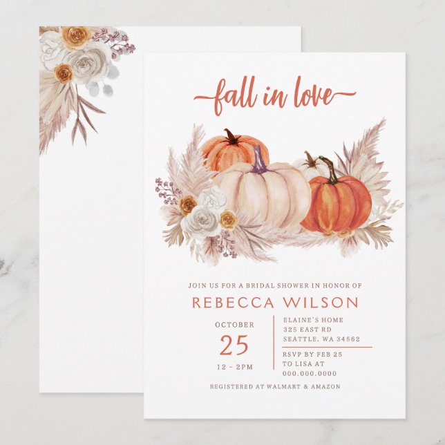 Pumpkin Fall In Love Fall Bridal Shower Invitation (Front/Back)