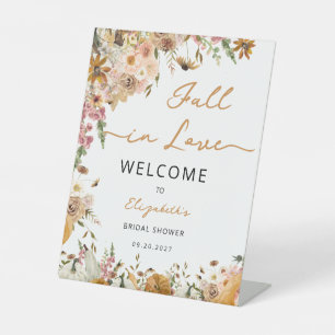 Pumpkin Fall in Love Fall Floral Bridal Shower Pedestal Sign