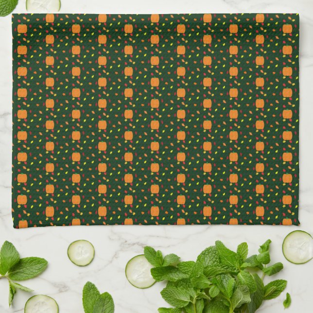 Pumpkin Fall Leaves Kitchen Towel (Folded)