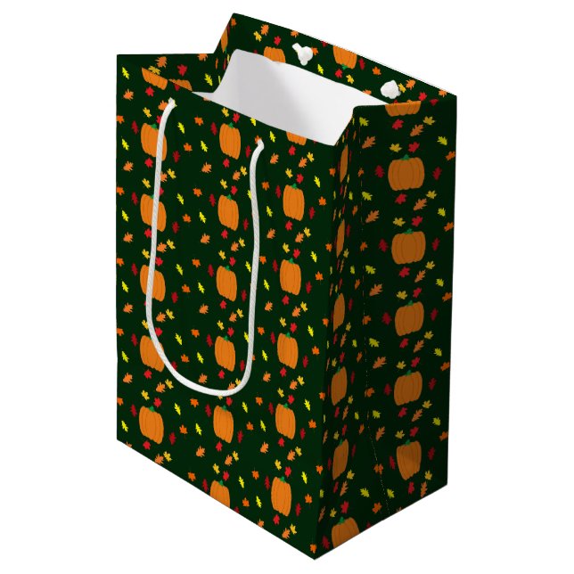 Pumpkin Fall Leaves Medium Gift Bag (Front Angled)