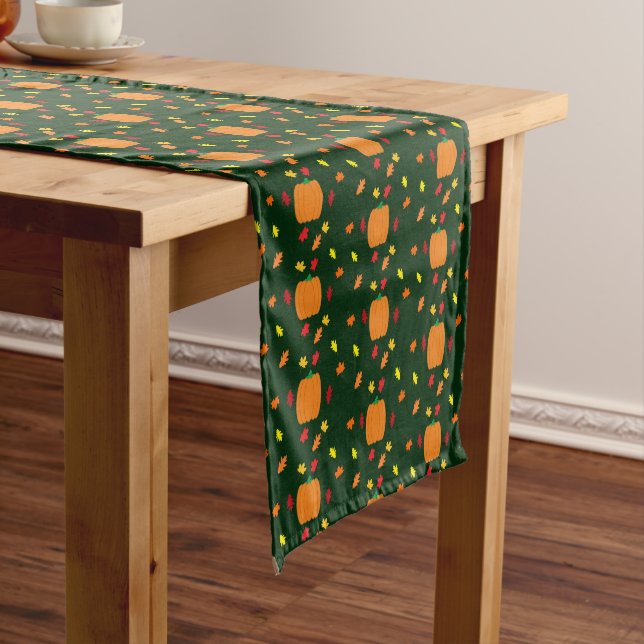 Pumpkin Fall Leaves Short Table Runner (In Situ)