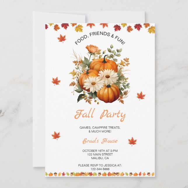 Pumpkin Fall Party Invitation (Front)