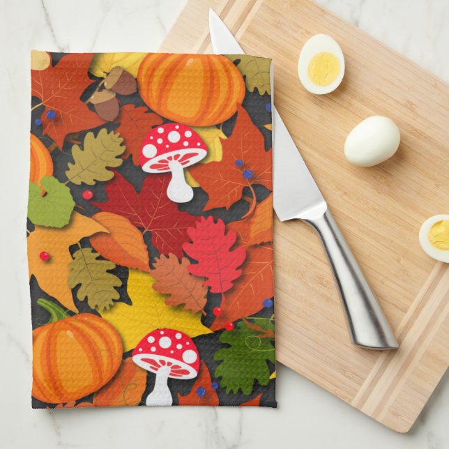 Pumpkin Fall Pattern Kitchen Towel (Quarter Fold)