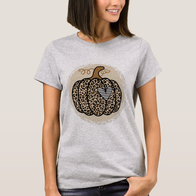 Pumpkin Fall Pumpkin Leopard Print Funny T-Shirt (Front)