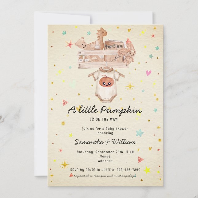 Pumpkin Fall Rustic Boho Beige Nursery Baby Shower Invitation (Front)