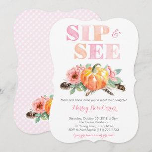 Pumpkin Fall Sip and See New Baby Party Invitation