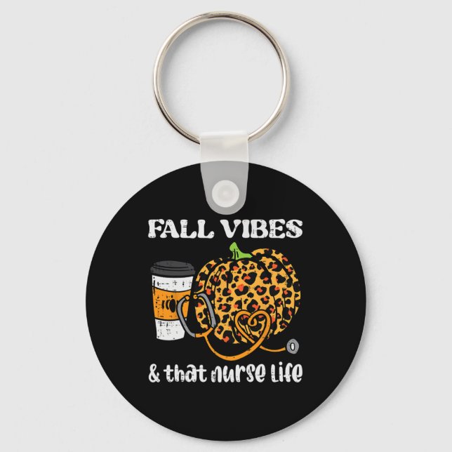Pumpkin Fall Vibes Nurse Halloween Thanksgiving Sc Keychain (Front)