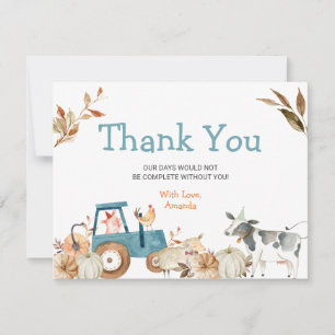 Pumpkin Farm Animal Tractor Baby Shower Thank You Card