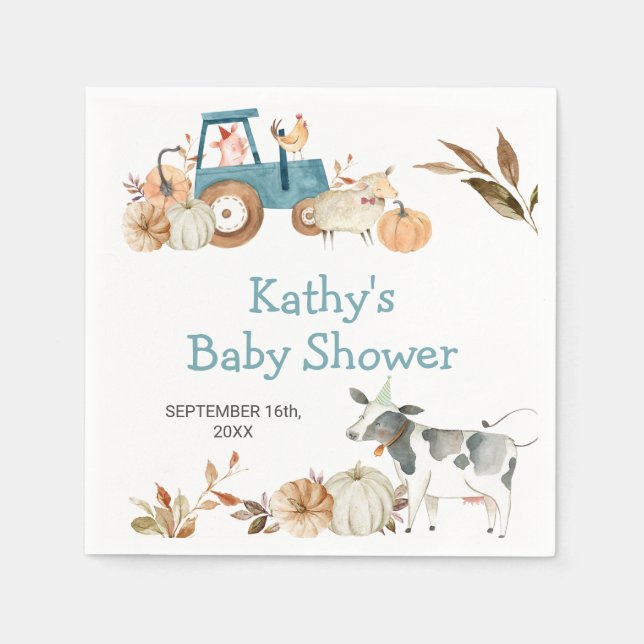 Pumpkin Farm Animal Tractor Floral Napkins (Front)