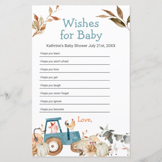 Pumpkin Farm Animal Tractor Floral Wishes for Baby (Front)