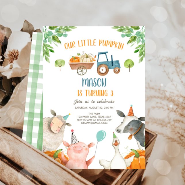 Pumpkin Farm Barnyard Fall Boy Party Birthday Invitation (Creator Uploaded)