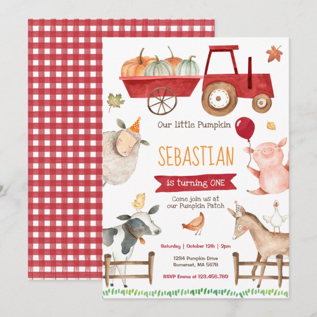 Pumpkin Farm Birthday Invitation Fall Farm Party (Front/Back)